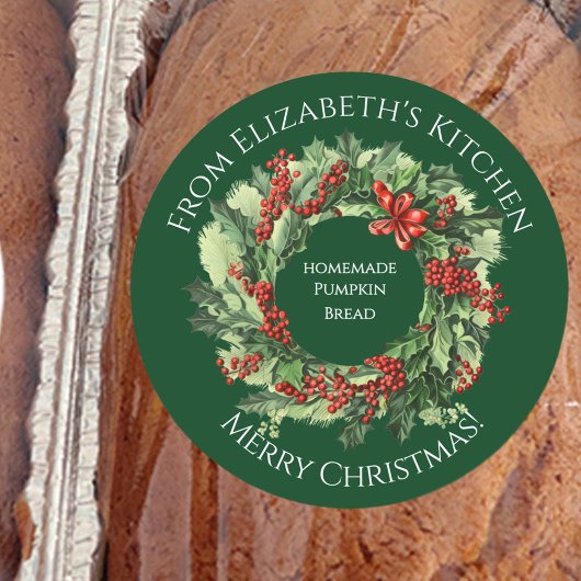 Christmas Wreath Homemade Food Gift Green ラウンドシール