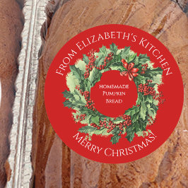 Christmas Wreath Homemade Food Gift Red ラウンドシール