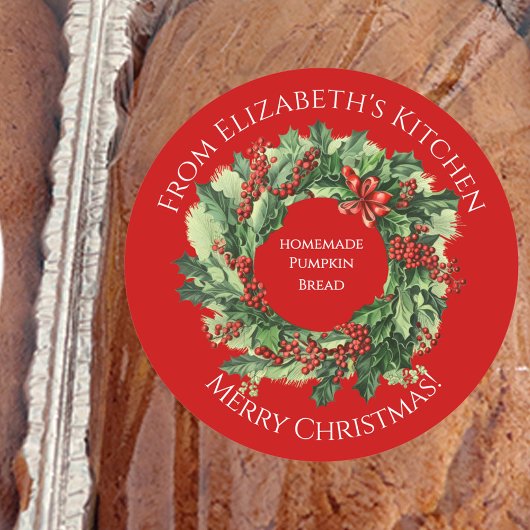 Christmas Wreath Homemade Food Gift Red ラウンドシール