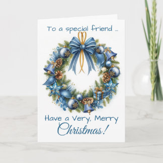 Christmas Wreath in Blue & Gold for Friend シーズンカード