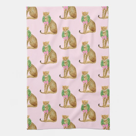 Christmas Wreath Leopard  キッチンタオル (縦)