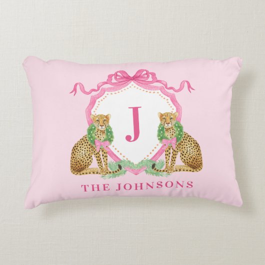 Christmas Wreath Leopard Crest Monogram アクセントクッション (正面)