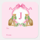 Christmas Wreath Leopard Crest Monogram  スクエアシール (正面)