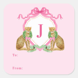 Christmas Wreath Leopard Crest Monogram  スクエアシール