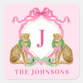 Christmas Wreath Leopard Crest Monogram スクエアシール (正面)