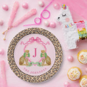 Christmas Wreath Leopard Crest Monogram  ペーパープレート (パーティー)