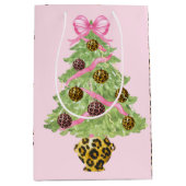 Christmas Wreath Leopard Crest Monogram ミディアムペーパーバッグ (正面)