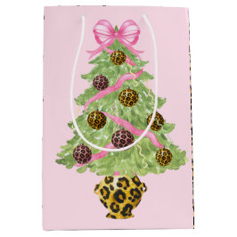 Christmas Wreath Leopard Crest Monogram  ミディアムペーパーバッグ