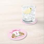 Christmas Wreath Leopard Crest Monogram ラウンドペーパーコースター (インサイチュ)