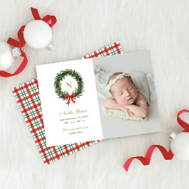 Christmas Wreath Newborn Girl Birth Photo シーズンカード