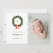 Christmas Wreath Newborn Girl Birth Photo シーズンカード (正面)