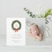 Christmas Wreath Newborn Girl Birth Photo シーズンカード (スタンド正面)