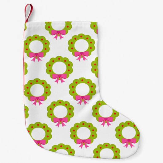 Christmas Wreath Pattern – Pink Bow Holiday Design スモールクリスマスストッキング (正面)