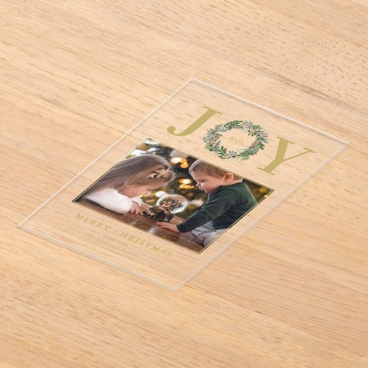 Christmas Wreath Photo アクリル招待状 (レイダウン)