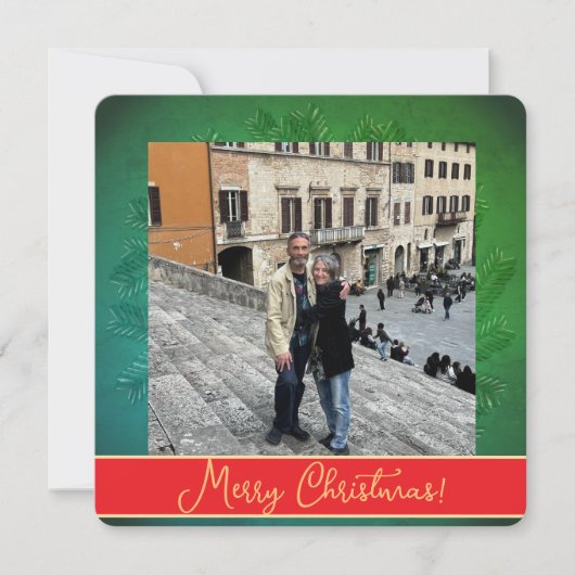 Christmas Wreath + Photo Flat Holiday Card シーズンカード (正面)