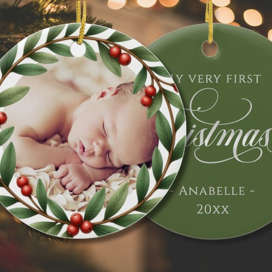 Christmas Wreath Photo Ornament セラミックオーナメント