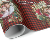 Christmas Wreath Plaids Family Photo Personalized ラッピングペーパー (ロールコーナー)
