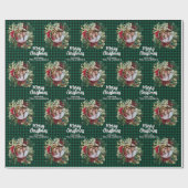 Christmas Wreath Plaids Family Photo Personalized ラッピングペーパー (フラット)
