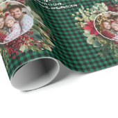 Christmas Wreath Plaids Family Photo Personalized ラッピングペーパー (ロールコーナー)