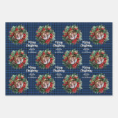 Christmas Wreath Plaids Family Photos Personalized ラッピングペーパーシート (正面3)