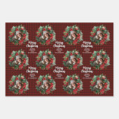 Christmas Wreath Plaids Family Photos Personalized ラッピングペーパーシート (正面2)