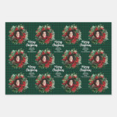 Christmas Wreath Plaids Family Photos Personalized ラッピングペーパーシート (正面)