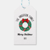 Christmas Wreath Red Bow Lights Personalized Name ギフトタグ (正面)