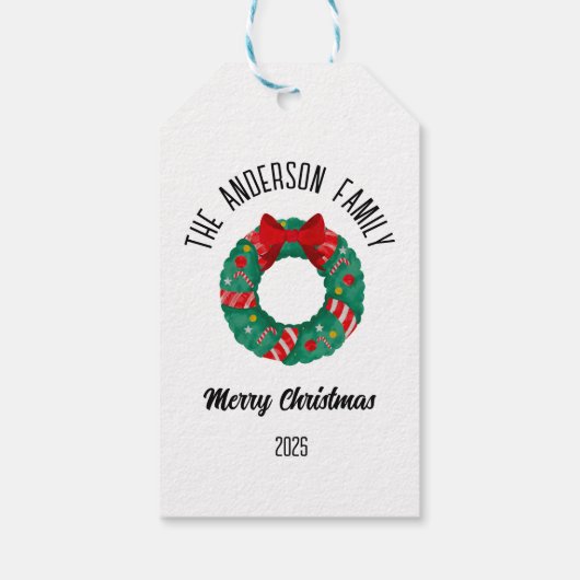 Christmas Wreath Red Bow Lights Personalized Name ギフトタグ (裏面)