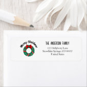 Christmas Wreath Red Bow Lights Personalized Name ラベル (インサイチュ)