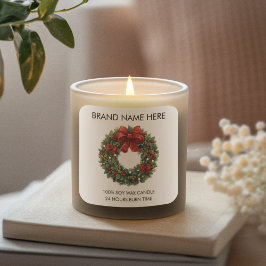 Christmas Wreath Red Bow | Modern Candle Labels スクエアシール