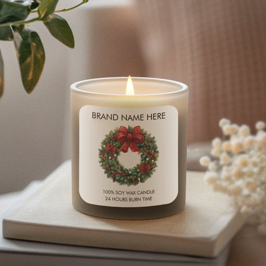 Christmas Wreath Red Bow | Modern Candle Labels スクエアシール