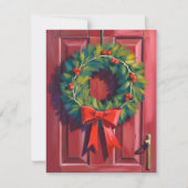 Christmas Wreath Red Door Watercolor シーズンカード (正面)