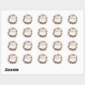 Christmas Wreath  Red Joy Rustic Typography Name  ラウンドシール (シート)