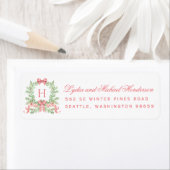 Christmas Wreath Red Script Return Address ラベル (インサイチュ)