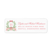 Christmas Wreath Red Script Return Address ラベル (正面)