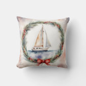 Christmas Wreath Sailboat Watercolor クッション (正面)