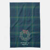 Christmas Wreath Tartan Plaid Family Name キッチンタオル (縦)