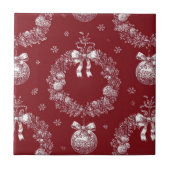 Christmas Wreath Toile on Deep Red タイル (正面)