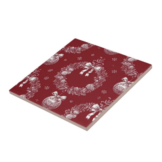 Christmas Wreath Toile on Deep Red タイル (側面)