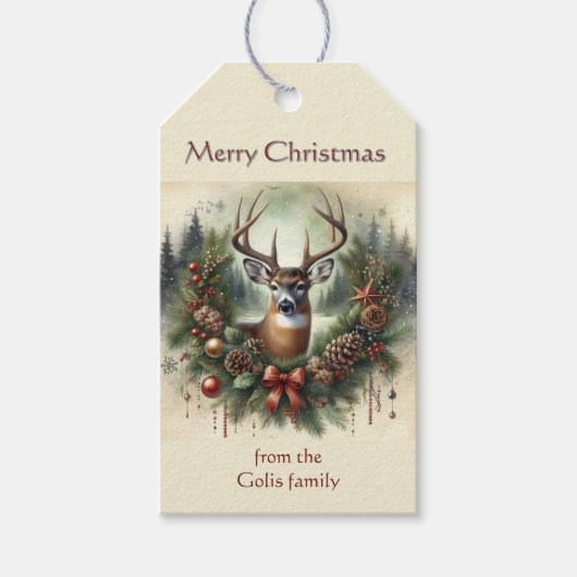 Christmas Wreath with Buck Gift Tag ギフトタグ (正面)