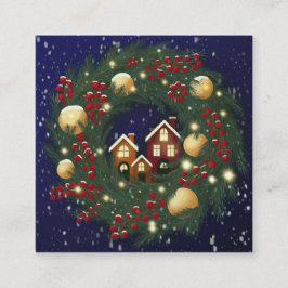 Christmas wreath with pine branches スクエア名刺