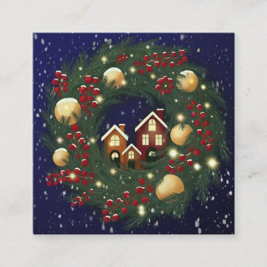 Christmas wreath with pine branches スクエア名刺 (正面)