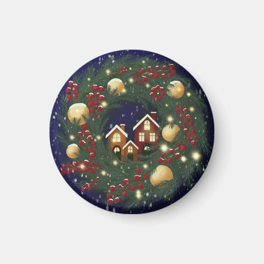 Christmas wreath with pine branches マグネット (正面)