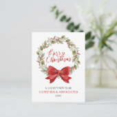 Christmas Wreath with Red Bow Corporate Greeting  シーズンポストカード (スタンド正面)