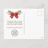 Christmas Wreath with Red Bow Corporate Greeting  シーズンポストカード (裏面)