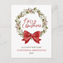 Christmas Wreath with Red Bow Corporate Greeting  シーズンポストカード