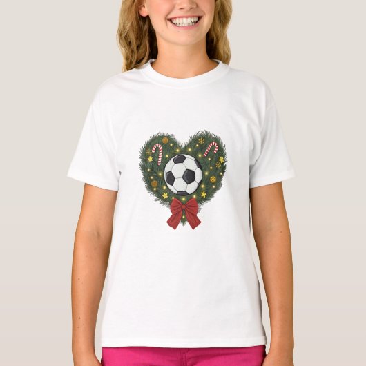 Christmas Wreath with Soccer Ball Tシャツ (正面)