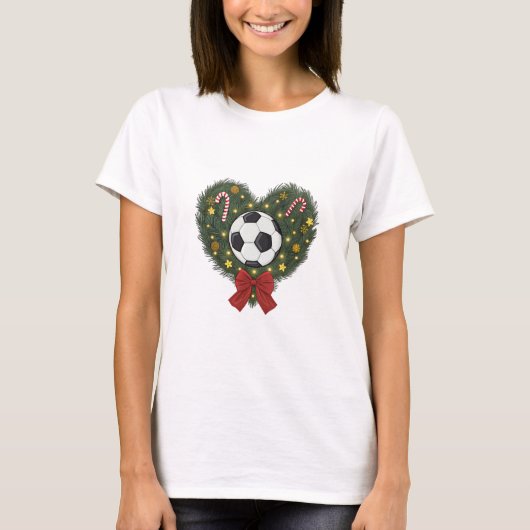 Christmas Wreath with Soccer Ball Tシャツ (正面)