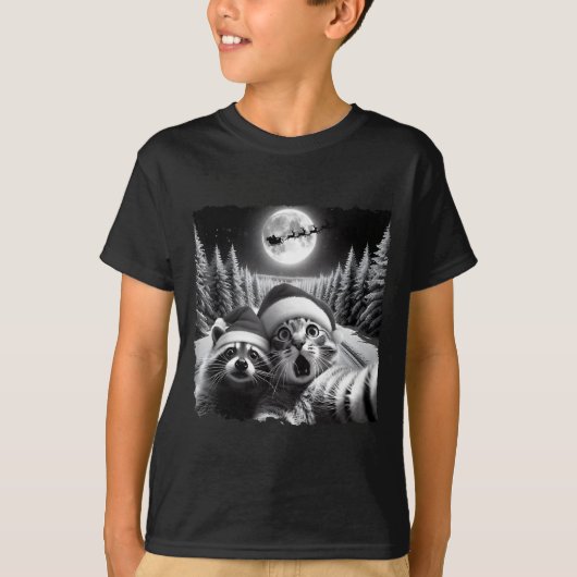 Christmas Xmas Holiday Funny Cat Taking Selfie Rac Tシャツ (正面)