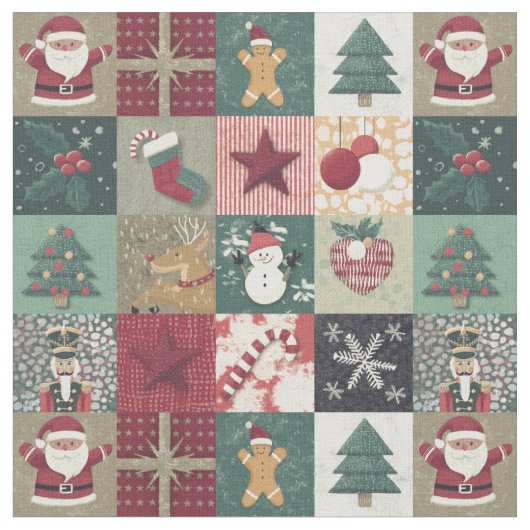 Christmas (Xmas) patchwork ファブリック (クローズアップ)